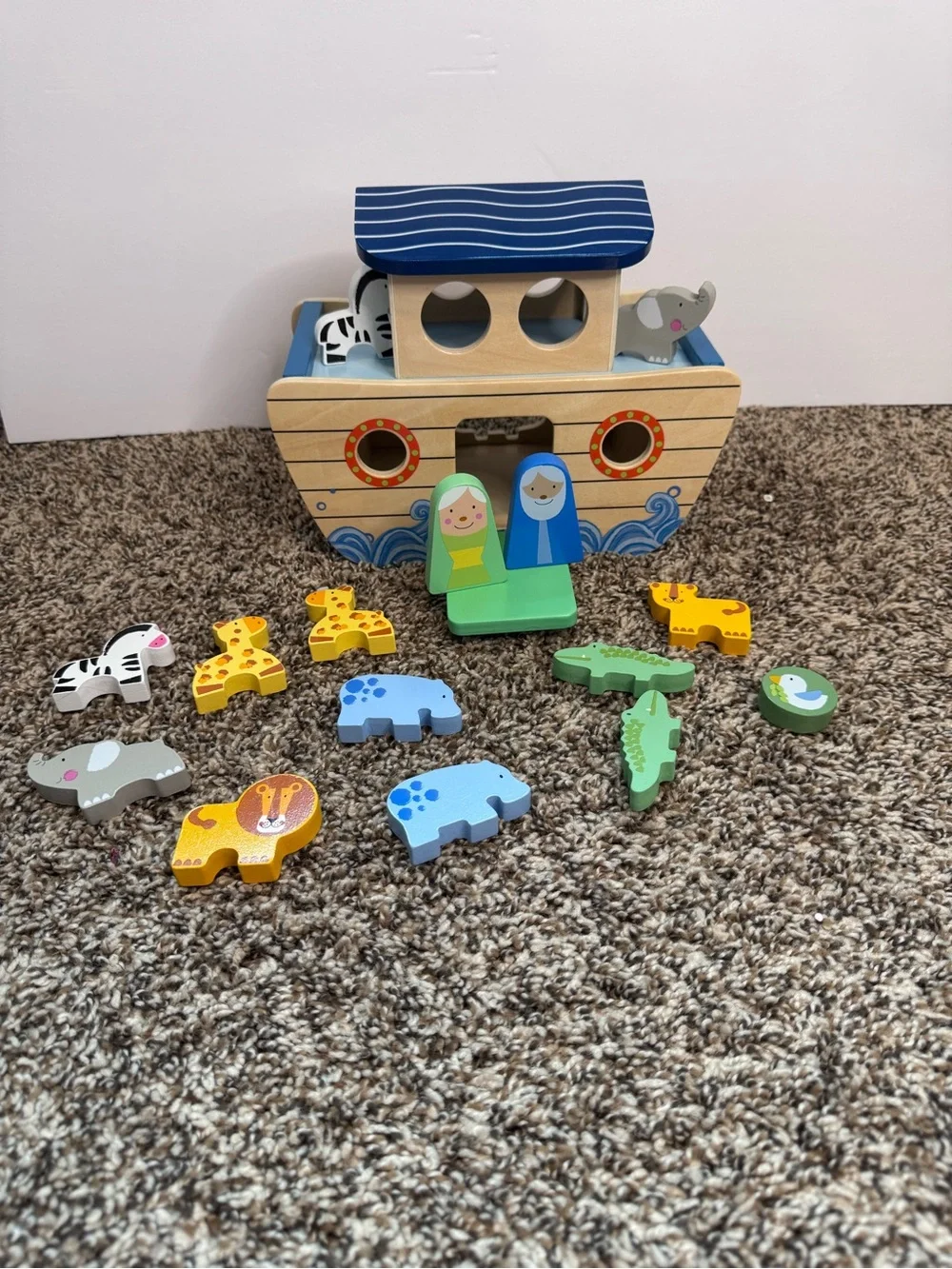 Wooden Noah's Ark Animal Playset - Blue and Natural